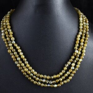 357 Cts Natural Golden Flash Labradorite 3-Strand Beaded Necklace (NWT)